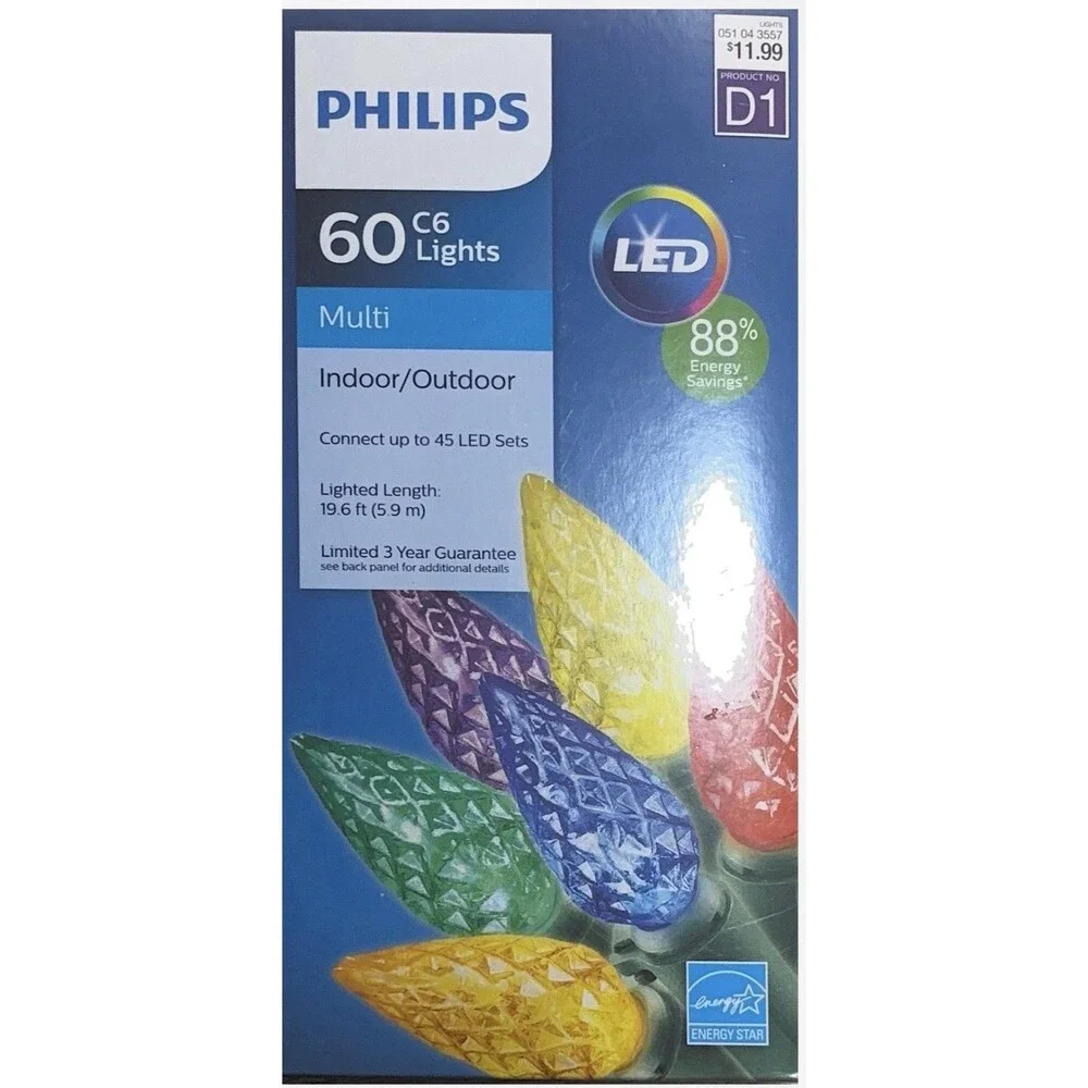 Philips 60 C6 Multicolor LED String Lights Indoor Outdoor Green Cord 19.6 ft